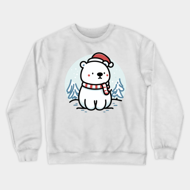 Cute Snowy Polar Winter Bear Santa Hat Scarf Holiday Crewneck Sweatshirt by Frank Ring