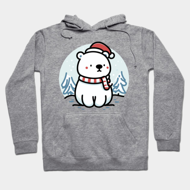 Cute Snowy Polar Winter Bear Santa Hat Scarf Holiday Hoodie by Frank Ring
