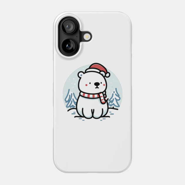 Cute Snowy Polar Winter Bear Santa Hat Scarf Holiday Phone Case by Frank Ring
