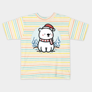 Cute Snowy Polar Winter Bear Santa Hat Scarf Holiday Kids T-Shirt