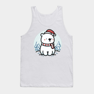 Cute Snowy Polar Winter Bear Santa Hat Scarf Holiday Tank Top