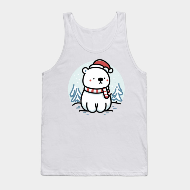 Cute Snowy Polar Winter Bear Santa Hat Scarf Holiday Tank Top by Frank Ring