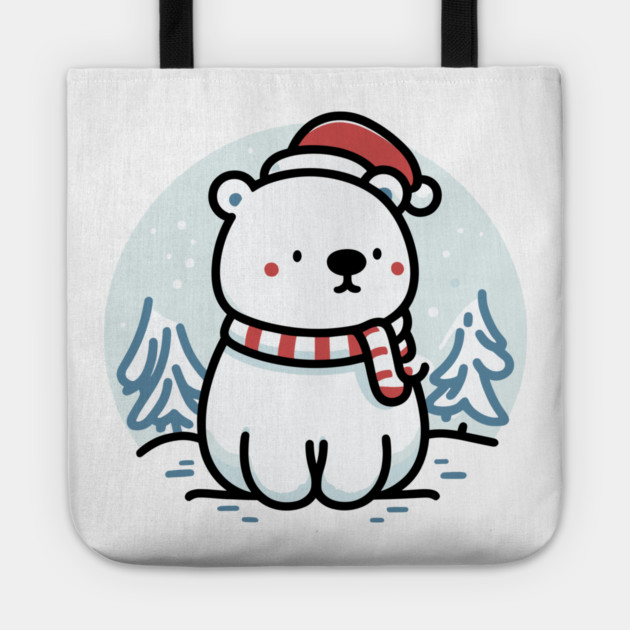 Cute Snowy Polar Winter Bear Santa Hat Scarf Holiday Tote by Frank Ring