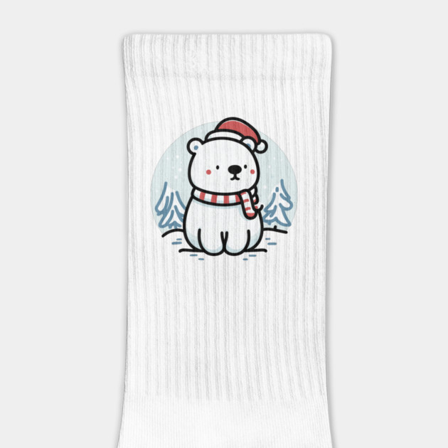 Cute Snowy Polar Winter Bear Santa Hat Scarf Holiday by Frank Ring