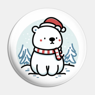 Cute Snowy Polar Winter Bear Santa Hat Scarf Holiday Pin