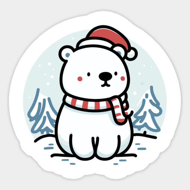 Cute Snowy Polar Winter Bear Santa Hat Scarf Holiday Magnet by Frank Ring