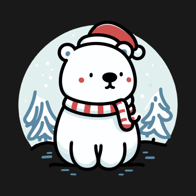 Cute Snowy Polar Winter Bear Santa Hat Scarf Holiday by Frank Ring