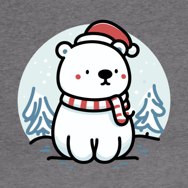 Cute Snowy Polar Winter Bear Santa Hat Scarf Holiday by Frank Ring