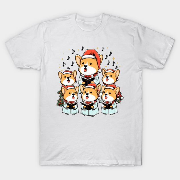 Corgi Carolers Christmas Singing Dog Choir Robes T-Shirt by Frank Ring