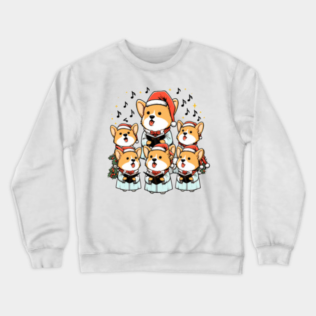 Corgi Carolers Christmas Singing Dog Choir Robes Crewneck Sweatshirt by Frank Ring