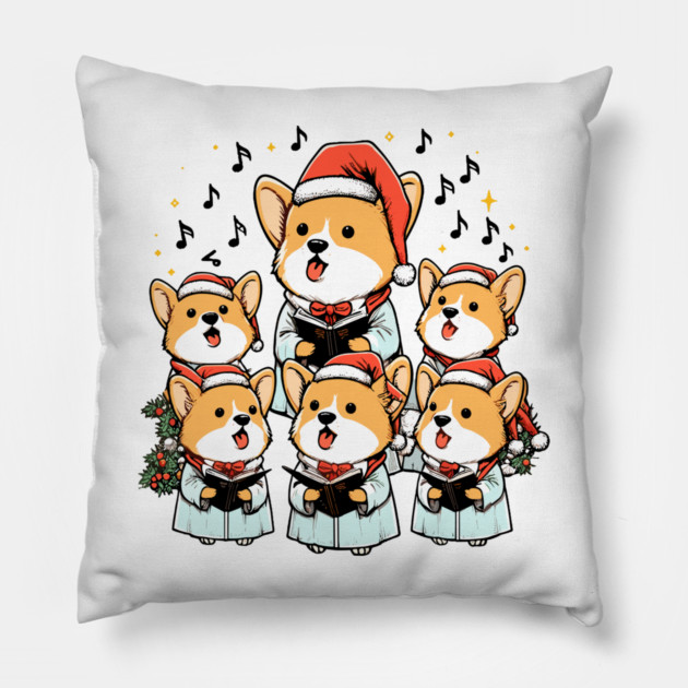 Corgi Carolers Christmas Singing Dog Choir Robes Pillow by Frank Ring