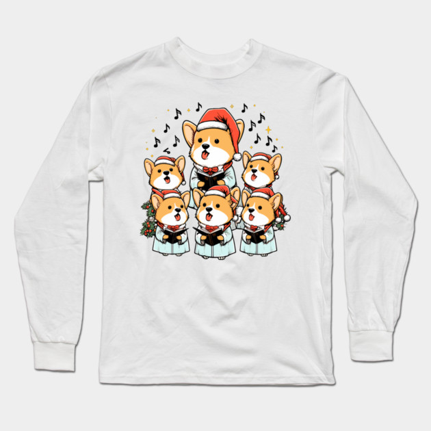 Corgi Carolers Christmas Singing Dog Choir Robes Long Sleeve T-Shirt by Frank Ring