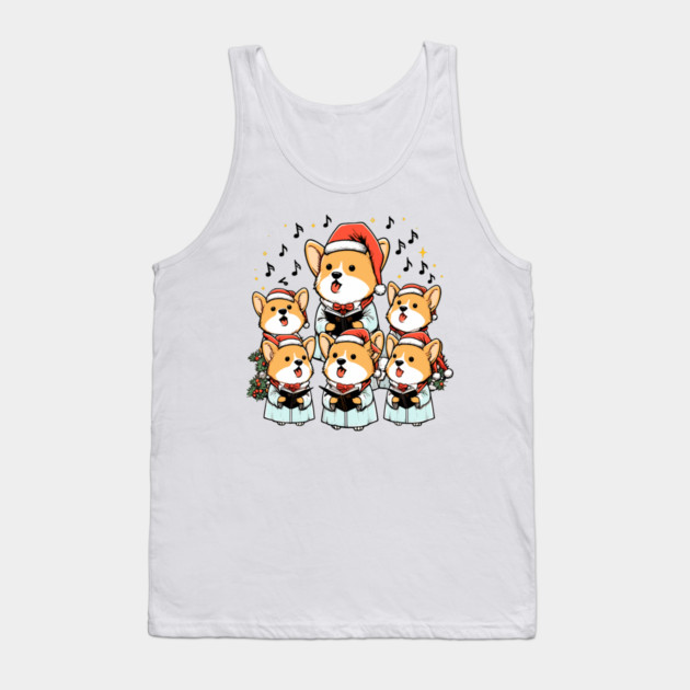 Corgi Carolers Christmas Singing Dog Choir Robes Tank Top by Frank Ring