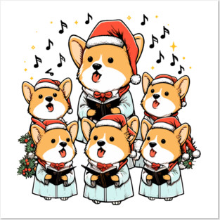 Corgi Carolers Christmas Singing Dog Choir Robes Posters and Art