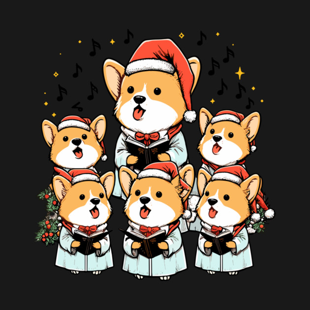 Corgi Carolers Christmas Singing Dog Choir Robes by Frank Ring