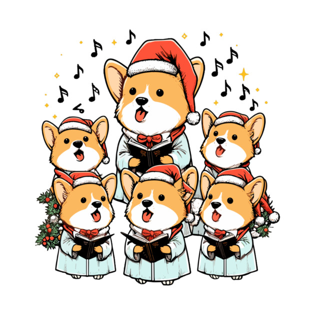 Corgi Carolers Christmas Singing Dog Choir Robes by Frank Ring