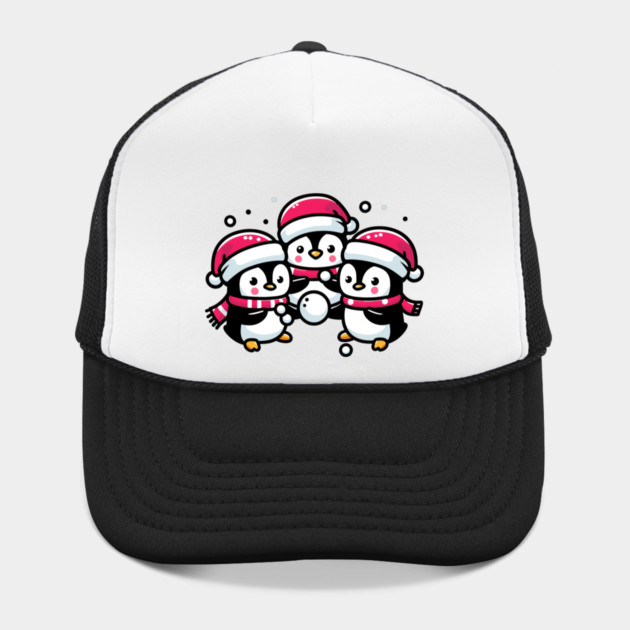 Adorable Cute Penguin Santa Hat Winter Snowball Fight by Frank Ring