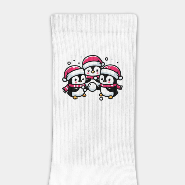 Adorable Cute Penguin Santa Hat Winter Snowball Fight by Frank Ring