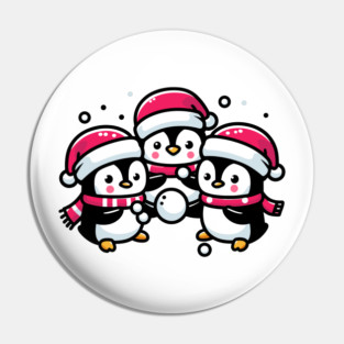 Adorable Cute Penguin Santa Hat Winter Snowball Fight Pin