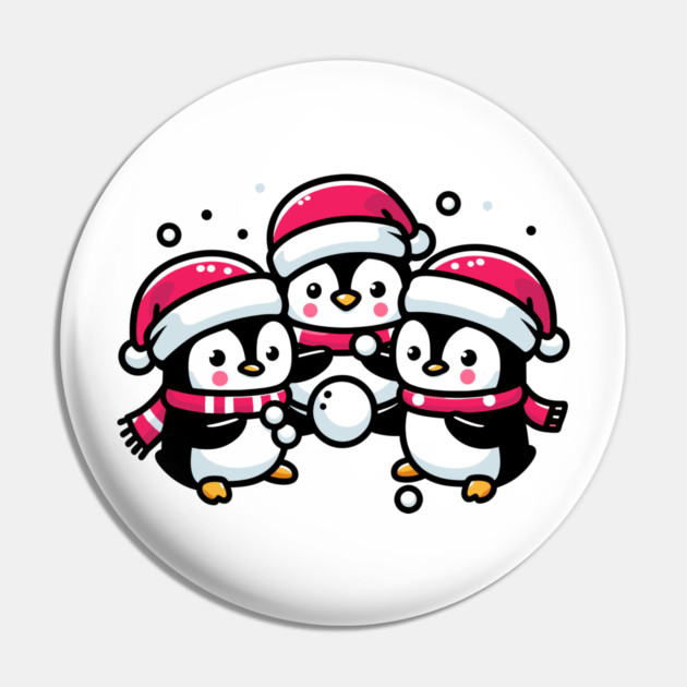 Adorable Cute Penguin Santa Hat Winter Snowball Fight Pin by Frank Ring