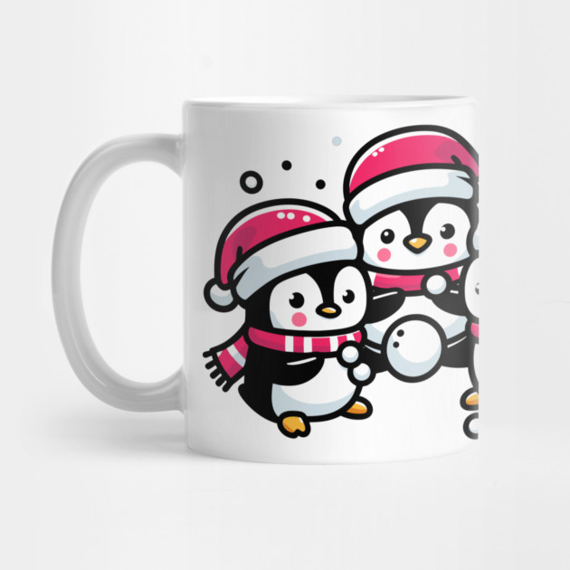 Adorable Cute Penguin Santa Hat Winter Snowball Fight by Frank Ring