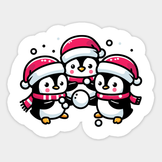 Adorable Cute Penguin Santa Hat Winter Snowball Fight Sticker by Frank Ring