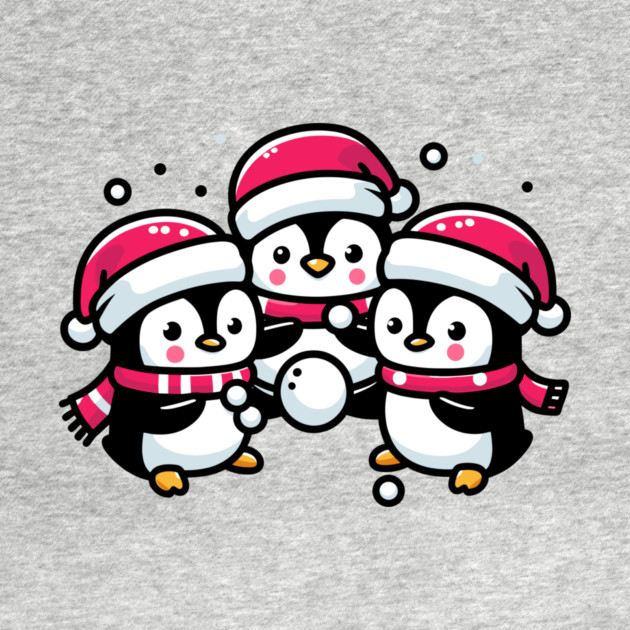 Adorable Cute Penguin Santa Hat Winter Snowball Fight by Frank Ring