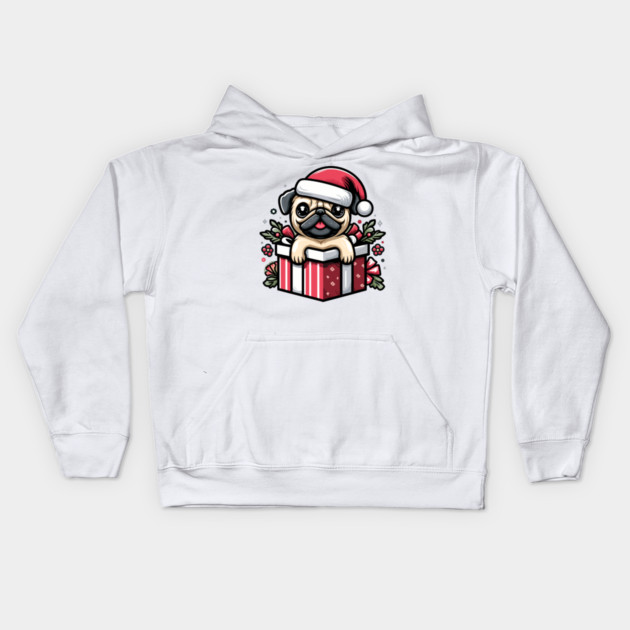 Pug In Present Dog Christmas Festive Santa Hat Kids Hoodie by Frank Ring