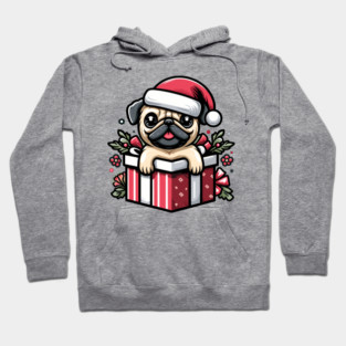 Pug In Present Dog Christmas Festive Santa Hat Hoodie