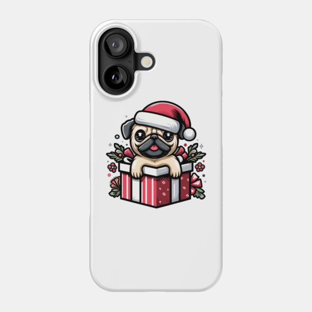 Pug In Present Dog Christmas Festive Santa Hat Phone Case by Frank Ring