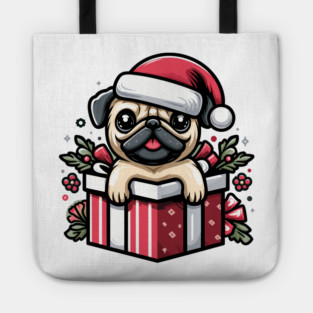 Pug In Present Dog Christmas Festive Santa Hat Tote