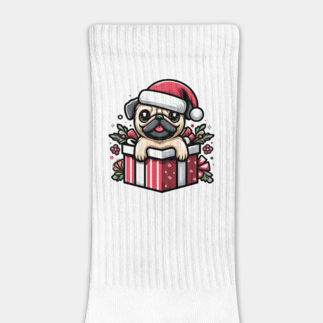 Pug In Present Dog Christmas Festive Santa Hat by Frank Ring