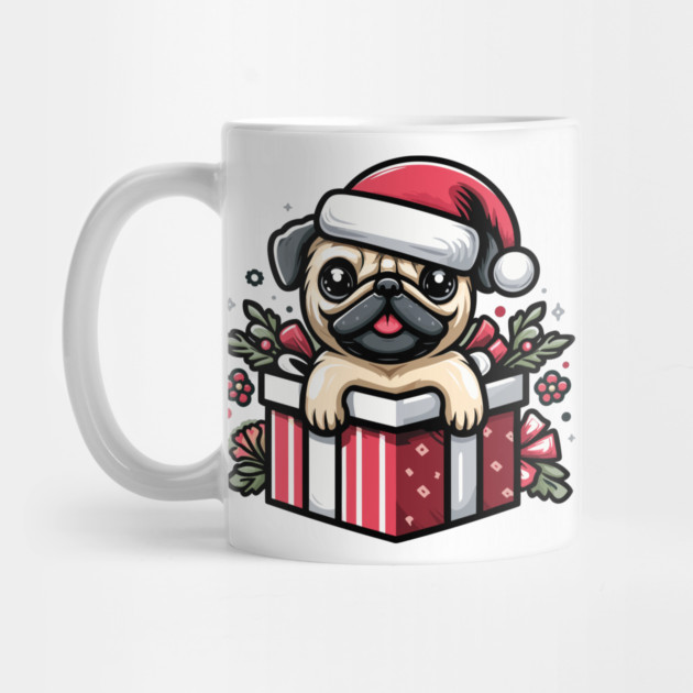 Pug In Present Dog Christmas Festive Santa Hat by Frank Ring