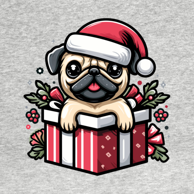 Pug In Present Dog Christmas Festive Santa Hat by Frank Ring