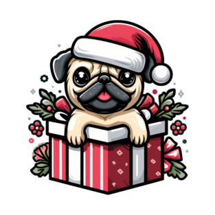 Pug In Present Dog Christmas Festive Santa Hat T-Shirt