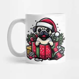 Pug In Present Dog Christmas Festive Santa Hat Mug