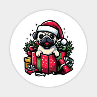Pug In Present Dog Christmas Festive Santa Hat Magnet