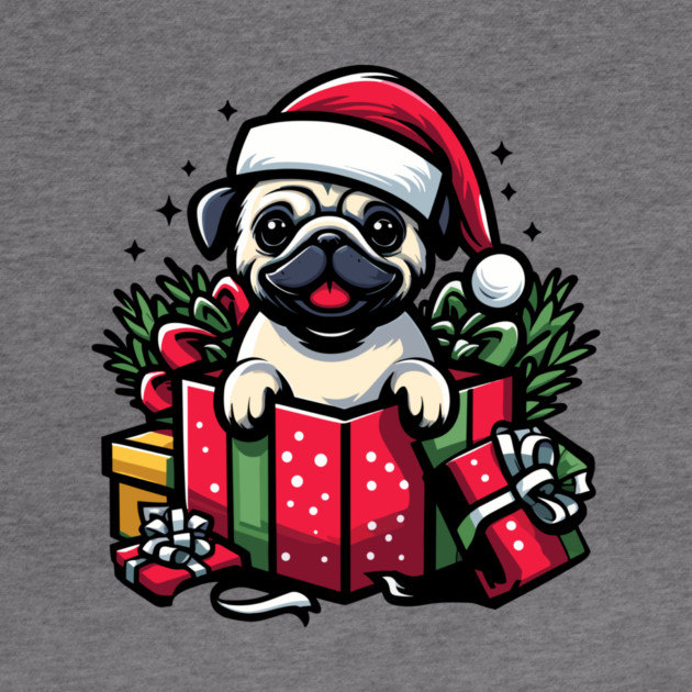 Pug In Present Dog Christmas Festive Santa Hat by Frank Ring