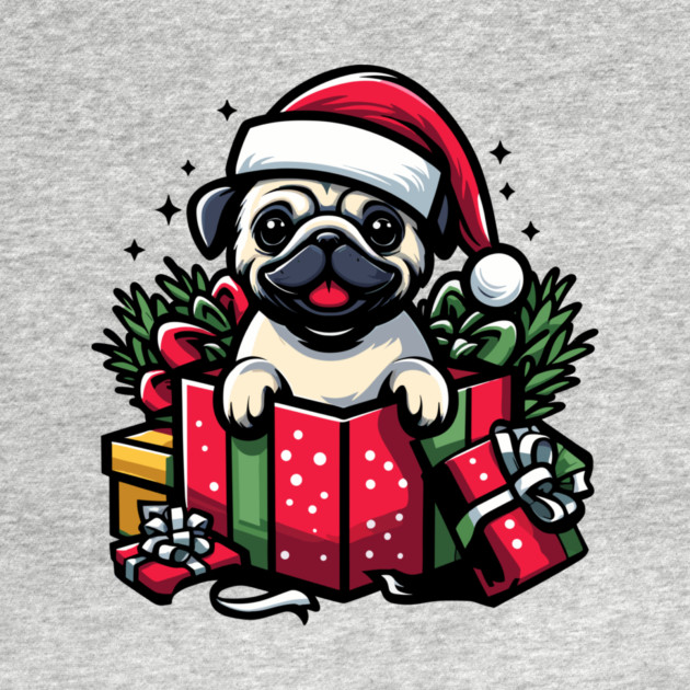 Pug In Present Dog Christmas Festive Santa Hat by Frank Ring
