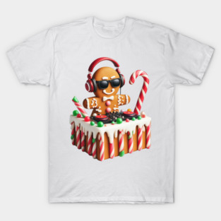 Funny Gingerbread DJ Booth Christmas Holiday Candy Cane T-Shirt