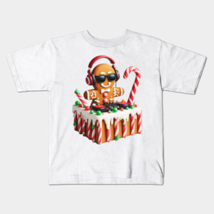Funny Gingerbread DJ Booth Christmas Holiday Candy Cane Kids T-Shirt