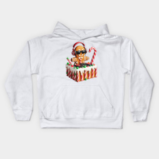 Funny Gingerbread DJ Booth Christmas Holiday Candy Cane Kids Hoodie