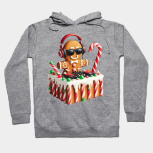 Funny Gingerbread DJ Booth Christmas Holiday Candy Cane Hoodie