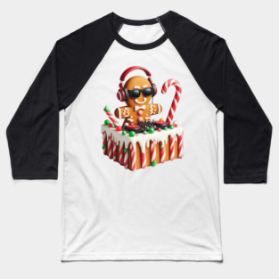 Funny Gingerbread DJ Booth Christmas Holiday Candy Cane Baseball T-Shirt