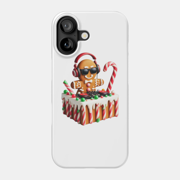 Funny Gingerbread DJ Booth Christmas Holiday Candy Cane Phone Case by Frank Ring