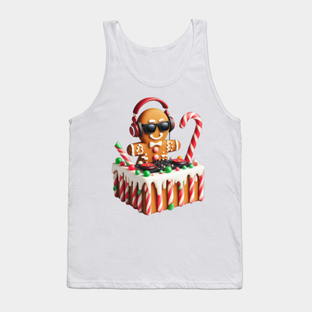 Funny Gingerbread DJ Booth Christmas Holiday Candy Cane Tank Top by Frank Ring