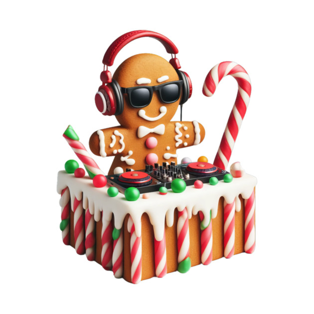 Funny Gingerbread DJ Booth Christmas Holiday Candy Cane by Frank Ring