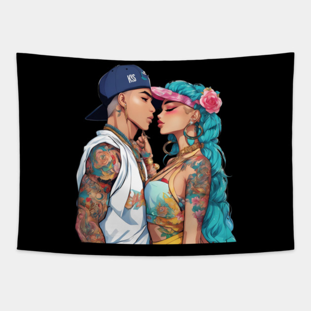 Boyfriend Girlfriend Tapestry by animegirlnft