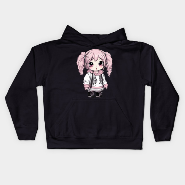 Pink Hair Kawaii Girl Kids Hoodie by animegirlnft