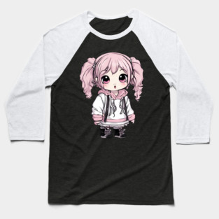 Pink Hair Kawaii Girl Baseball T-Shirt